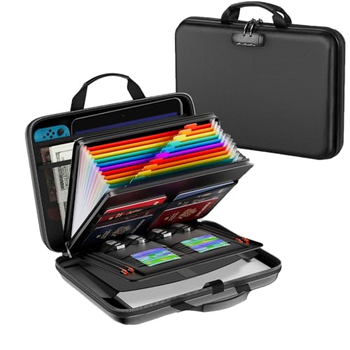 Feuerfeste Dokumentenbox, Feuerfeste Dokumententasche mit Schloss, 13 Fächer, Mehrere Taschen, Wasserdicht, A4 Aktenordner,Tragbare Hartschale Dokumentenbox,Aufbewahrungsbox für Dokumente Zertifikate von Mhwgo