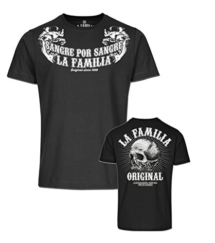 LA Familia ORIGINAL Double T-Shirt, IN DER MODEFARBE Black HOCHWERTIGE VERARBEITUNG Motiv Front- UND Backprint 100% Baumwolle SCHWERE QUALITÄT (M) von Mi Barrio