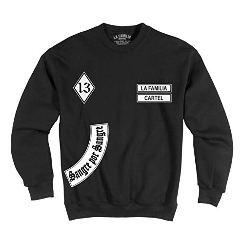 Mi Barrio LA Familia ORIGINAL Herren, Jungs, Ultras Sweatshirt, Schwarz, „MC13“ Sweat Shirt Skull, La vida loca (5XL) von Mi Barrio