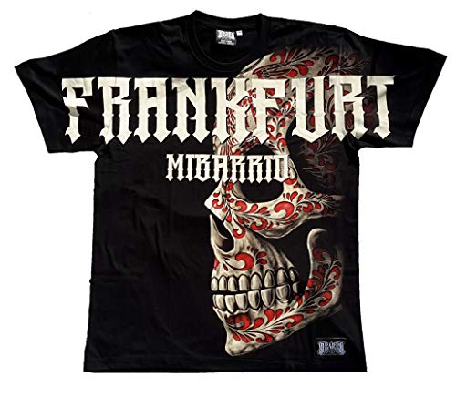 Mi Barrio Streetwear All Over Frankfurt Bembel Skull Totenkopf Herren T-Shirt in schwarz !!! Achtung Shirt FÄLLT 1NUMMER GRÖSSER AUS !!! (XL) von Mi Barrio