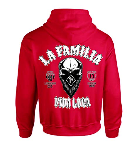 Mi Barrio La Familia Vida loca Fuckin Criminal, Zip Hooded Grau, Rot, Schwarz (Rot, 3XL) von Mi Barrio