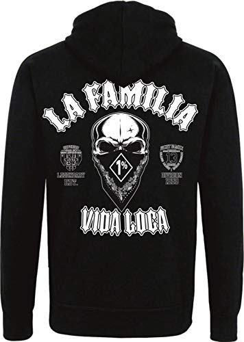 Mi Barrio La Familia Vida loca Fuckin Criminal, Zip Hooded Grau, Rot, Schwarz (Schwarz, 3XL) von Mi Barrio