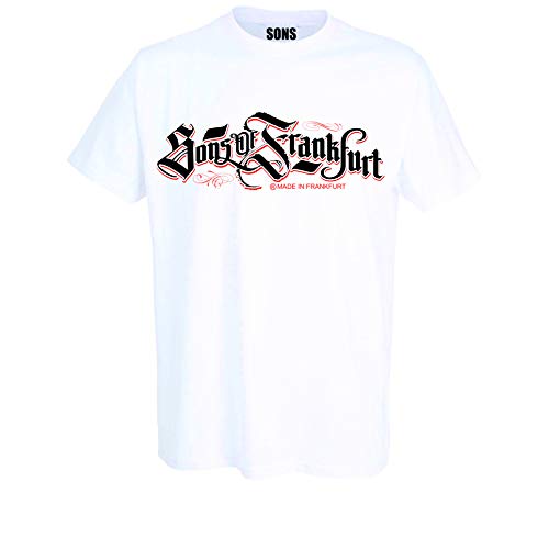 Mi Barrio Sons of Frankfurt Herren T-Shirt, schwarz, weiß, grau Made in Frankfurt (XL, Weiß) von Mi Barrio