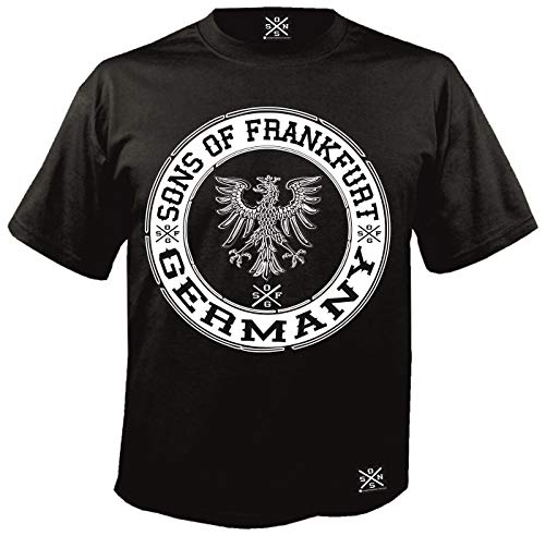 Sons of Frankfurt Patch Herren, Jungs, Bub, T-Shirt in der modefarbe schwarz, weiß, grau, rot,Camouflage (Schwarz, XL) von Mi Barrio