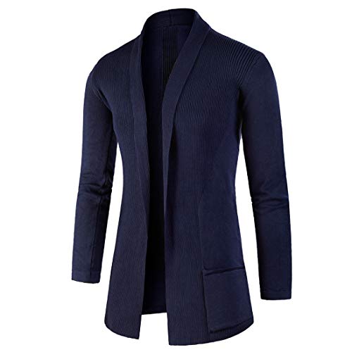 Britischer Business Cardigan Elegant Pullover schmale Mode Lässiges Jacke Pullover Cardgigan für Herren Jacke Sweat-Jacke Long Cut Revers Strickjacke Lange angenehme Übergangsjacke für Männer von Mi Manchi