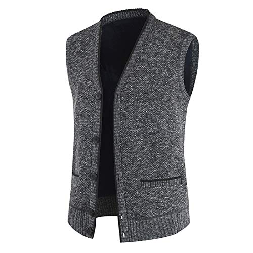 Einreihige Strickjacke Herren Casual V-Ausschnitt Pullover Weste Herbst und Winter Weste Einfarbig Ärmelloses Top Herren Strickweste Body Warmer Winter Dicke Knopfleiste Ärmellose Strickjacke von Mi Manchi