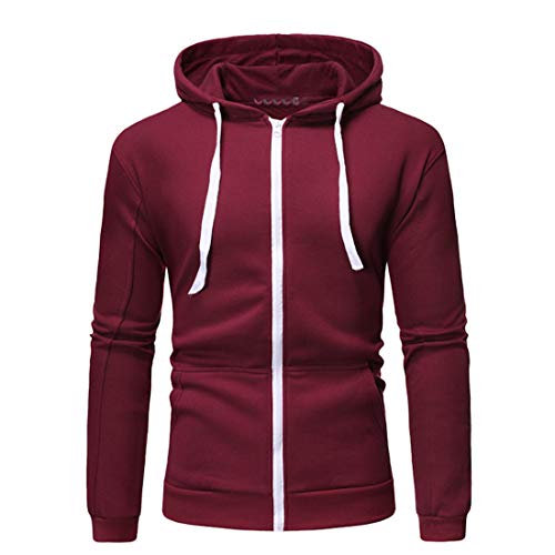 Herren Einfarbiger Hoodie Herbst/Winter Mittlere Kapuzenjacke Langarm-Oberteil mit durchgehendem Reißverschluss Mittlerer Hoody Lässige zum Schnüren mit Kapuze mit lockerer Tasche Strickjacke von Mi Manchi