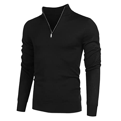 Herren Lässiger warmer Rollkragenpullover Arbeitsoberteile Langarm Pullover 1/4 Reißverschluss Tops Winter Warm Strick Polokragen Langarm Weicher Kuscheliger Viertelreißverschluss Strickwaren Pullover von Mi Manchi