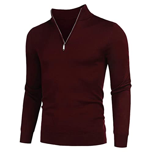 Herren Lässiger warmer Rollkragenpullover Arbeitsoberteile Langarm Pullover 1/4 Reißverschluss Tops Winter Warm Strick Polokragen Langarm Weicher Kuscheliger Viertelreißverschluss Strickwaren Pullover von Mi Manchi