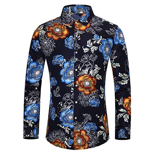 Herren Lässiges Blumenhemd Langarm Hawaiian Funky Shirts 3D Bedruckte Button-Down-Hemden Blumenbedrucktes Button-Down Party Bedrucktes Hemd Langarm Lässige Button-Down-Blumen Große Hemden von Mi Manchi