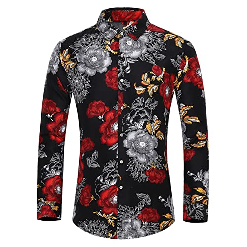 Herren Lässiges Blumenhemd Langarm Hawaiian Funky Shirts 3D Bedruckte Button-Down-Hemden Blumenbedrucktes Button-Down Party Bedrucktes Hemd Langarm Lässige Button-Down-Blumen Große Hemden von Mi Manchi