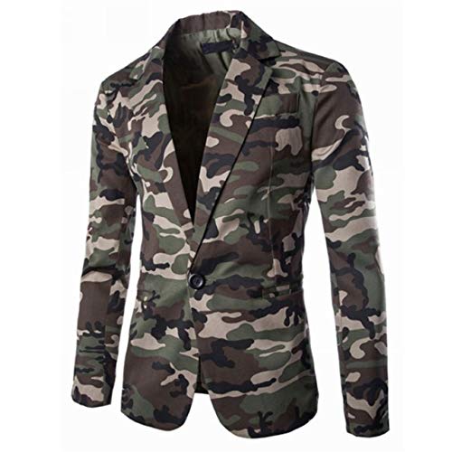 Herren Military-Style Casual Camouflage Leichter Anzug Baumwoll-Leinen-Mix Struktur Sakko Mantel Slim Fit Einreihiger Anzug Business Bankett als Anzug oder Jacke M-XXL von Mi Manchi