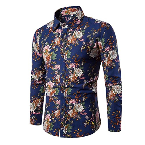 Herren Paisley Hemd Langarm Blumendruck Casual Retro Button Down Hemd Lässige Herren Bedruckte Hemden Langarm Paisley Funky Bedrucktes Leinenhemd Button Down Dress Shirt Tops Einzigartiges Muster von Mi Manchi