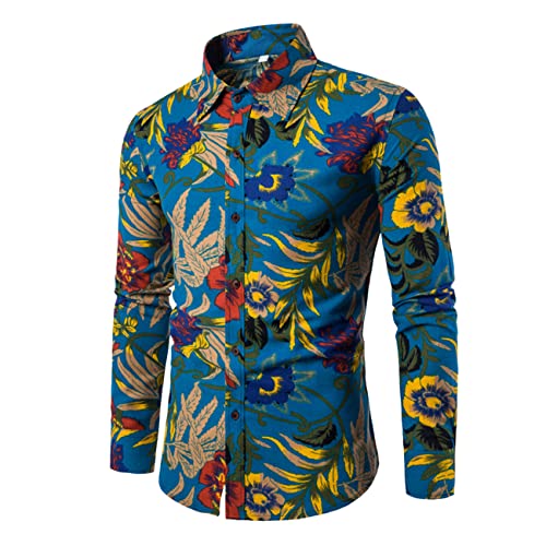 Herren Paisley Hemd Langarm Blumendruck Casual Retro Button Down Hemd Lässige Herren Bedruckte Hemden Langarm Paisley Funky Bedrucktes Leinenhemd Button Down Dress Shirt Tops Einzigartiges Muster von Mi Manchi