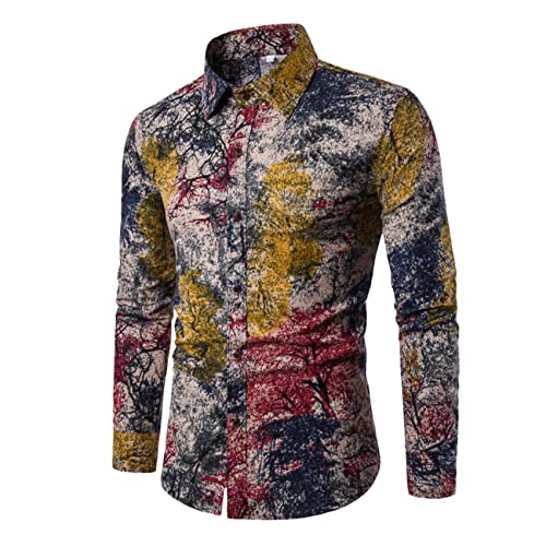 Herren Paisley Hemd Langarm Blumendruck Casual Retro Button Down Hemd Lässige Herren Bedruckte Hemden Langarm Paisley Funky Bedrucktes Leinenhemd Button Down Dress Shirt Tops Einzigartiges Muster von Mi Manchi