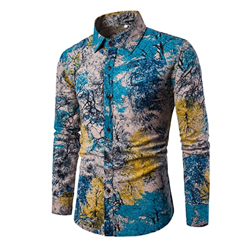 Herren Paisley Hemd Langarm Blumendruck Casual Retro Button Down Hemd Lässige Herren Bedruckte Hemden Langarm Paisley Funky Bedrucktes Leinenhemd Button Down Dress Shirt Tops Einzigartiges Muster von Mi Manchi