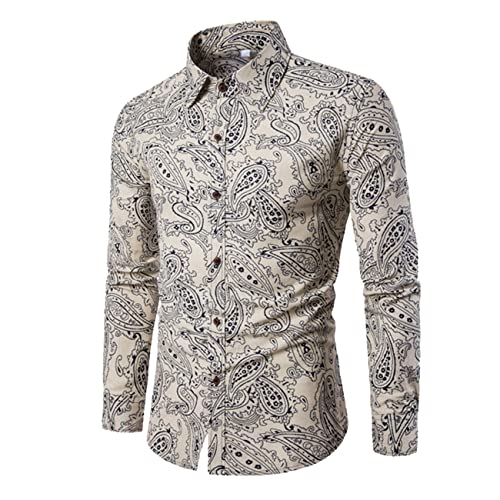 Herren Paisley Hemd Langarm Blumendruck Casual Retro Button Down Hemd Lässige Herren Bedruckte Hemden Langarm Paisley Funky Bedrucktes Leinenhemd Button Down Dress Shirt Tops Einzigartiges Muster von Mi Manchi