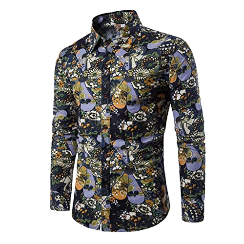 Herren Paisley Hemd Langarm Blumendruck Casual Retro Button Down Hemd Lässige Herren Bedruckte Hemden Langarm Paisley Funky Bedrucktes Leinenhemd Button Down Dress Shirt Tops Einzigartiges Muster von Mi Manchi