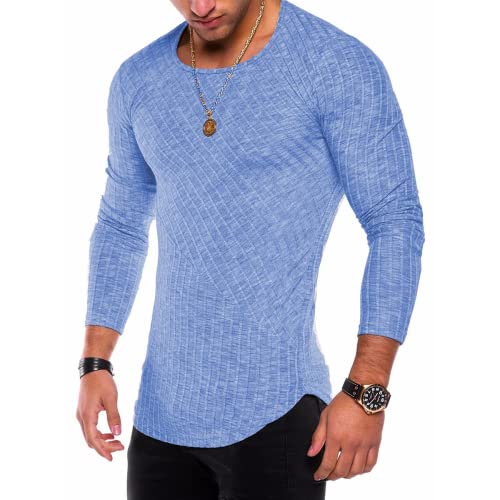 Herren-T-Shirt Dünner Schnitt 50% Baumwolle Jacquard-Mischung Fitness-Muskel-T-Shirt Rundhals-Henley-T-Shirt Leichtes weiches Langarm-T-Shirt von Mi Manchi