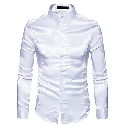 Mi Manchi Herren Luxus Glänzende Seide wie Satin Langarmhemden für Party Disco Prom Herren Glänzende Satinhemden Langarm Casual Button Down Hemden 70er Jahre Disco Kostüm Hemden Langarm Business von Mi Manchi