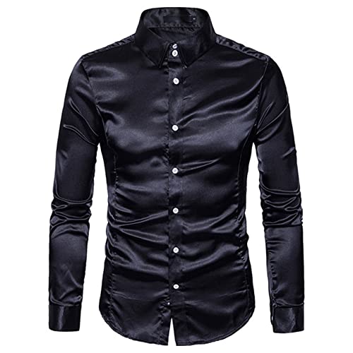 Mi Manchi Herren Luxus Glänzende Seide wie Satin Langarmhemden für Party Disco Prom Herren Glänzende Satinhemden Langarm Casual Button Down Hemden 70er Jahre Disco Kostüm Hemden Langarm Business von Mi Manchi