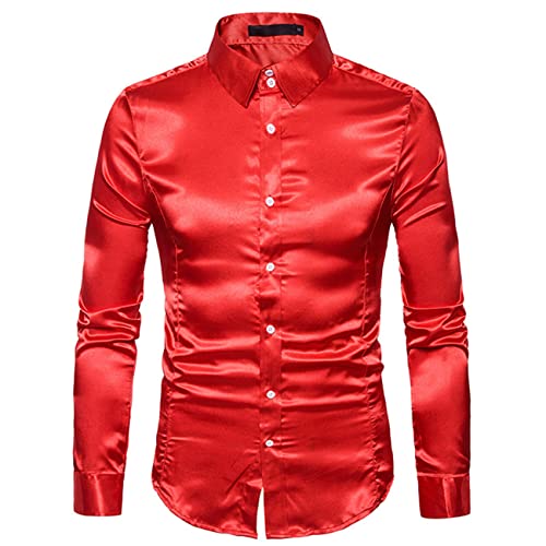 Mi Manchi Herren Luxus Glänzende Seide wie Satin Langarmhemden für Party Disco Prom Herren Glänzende Satinhemden Langarm Casual Button Down Hemden 70er Jahre Disco Kostüm Hemden Langarm Business von Mi Manchi