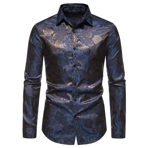 Paisley-Hemd für Herren Langarm Blumenmuster Jacquard-Hemden Button-Down-Kragen Smoking-Hemden luxuriös bedrucktes Hippie-Funky-Satin-Hemd für Party Hochzeit Retro-Hemd Paisley formelle Kleidung von Mi Manchi