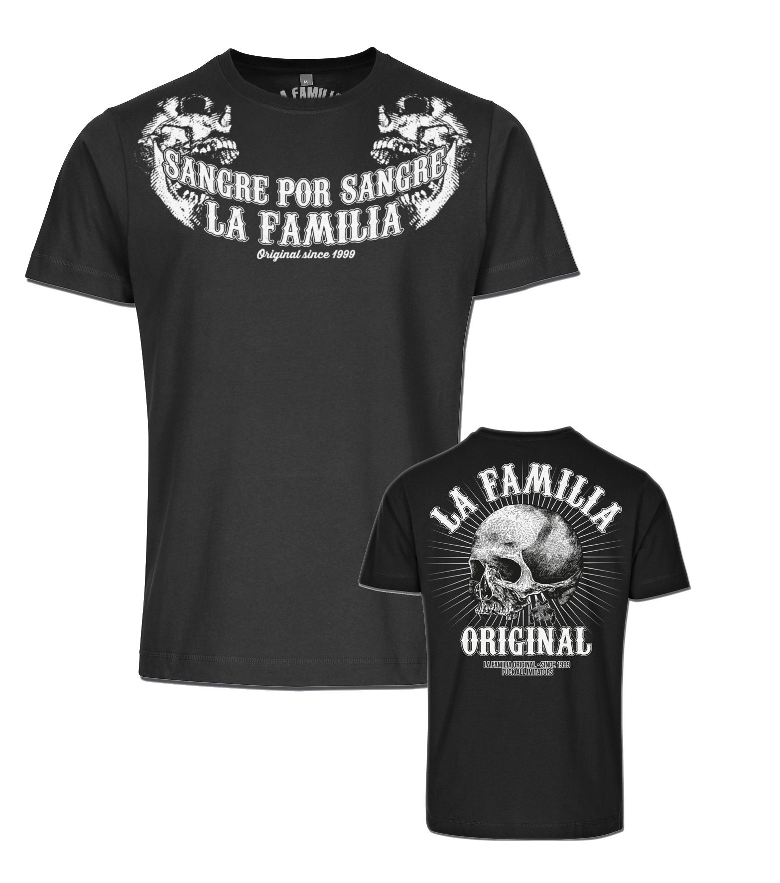 La Familia Original Herren Double Skull T-Shirt , Schwarz von MiBarrioLaFamilia