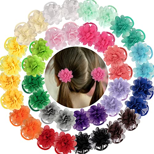 MiDoDo 40Stück 2 Zoll Baby Mädchen Haarschleifen Haargummis Chiffon Blumen Elastisches Stirnband Pferdeschwanzhalter Nahtlos Grosgrain Band Haarband für Kinder Kleine Mädchen von MiDoDo