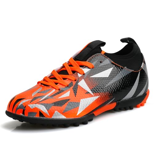 MiFeloo Turf Soccer Cleats Little Kids Big Kids Indoor TF Fußballschuhe Outdoor für Jungen Mädchen, Orange/Abendrot im Zickzackmuster (Sunset Chevron), 5.5 Big Kid von MiFeloo