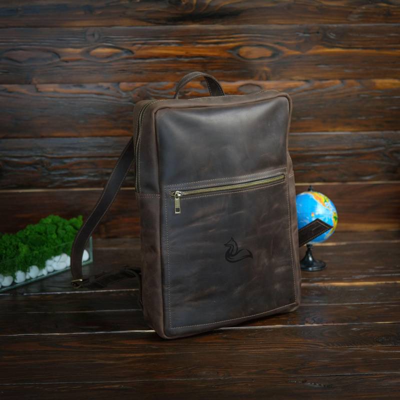 Schlanke Laptop Rucksack, Personalisierte Initialen Computer Tasche, Große Herren Leder Distressed Arbeitsrucksack Für Ihn von MiKaUa