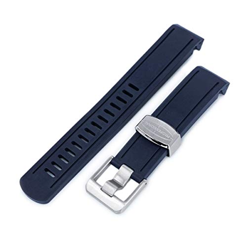 20mm Crafter Blue - dunkelblaues, gebogenes Gummi-Uhrenarmband für Seiko Sumo sbdc001 von MiLTAT