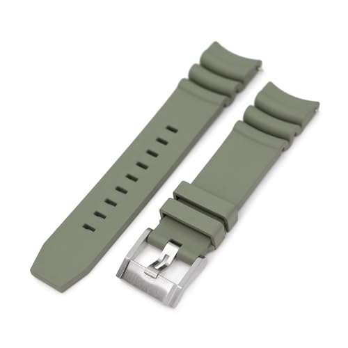 MiLTAT Grünes FKM-Gummi-Uhrenarmband, 22 mm, Schnellverschluss, gebogenes Ende, Firewave-elastisch von MiLTAT