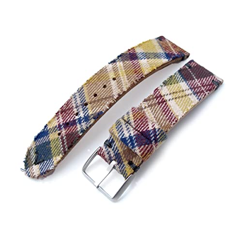 MiLTAT Stewart Uhrenarmband, 20 mm, Kamel-Tartan-Muster, graue Nähte, metallisch, Large, Retro von MiLTAT