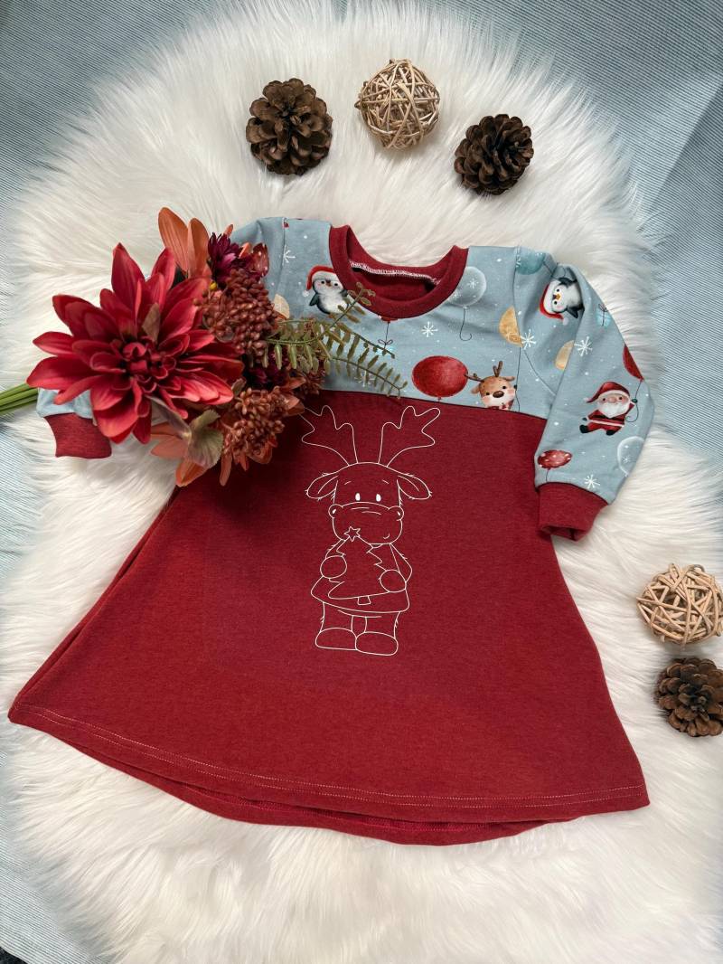 Kinder-Kleid Größe 80/ Winter-Motiv/ Drehkleid/ Bügelbild Rentier/ Handgefertigt/ Kinderkleidung/ Kindermode/ Unikat/Geschenkidee/Bio Jersey von MiMaHandmade2022