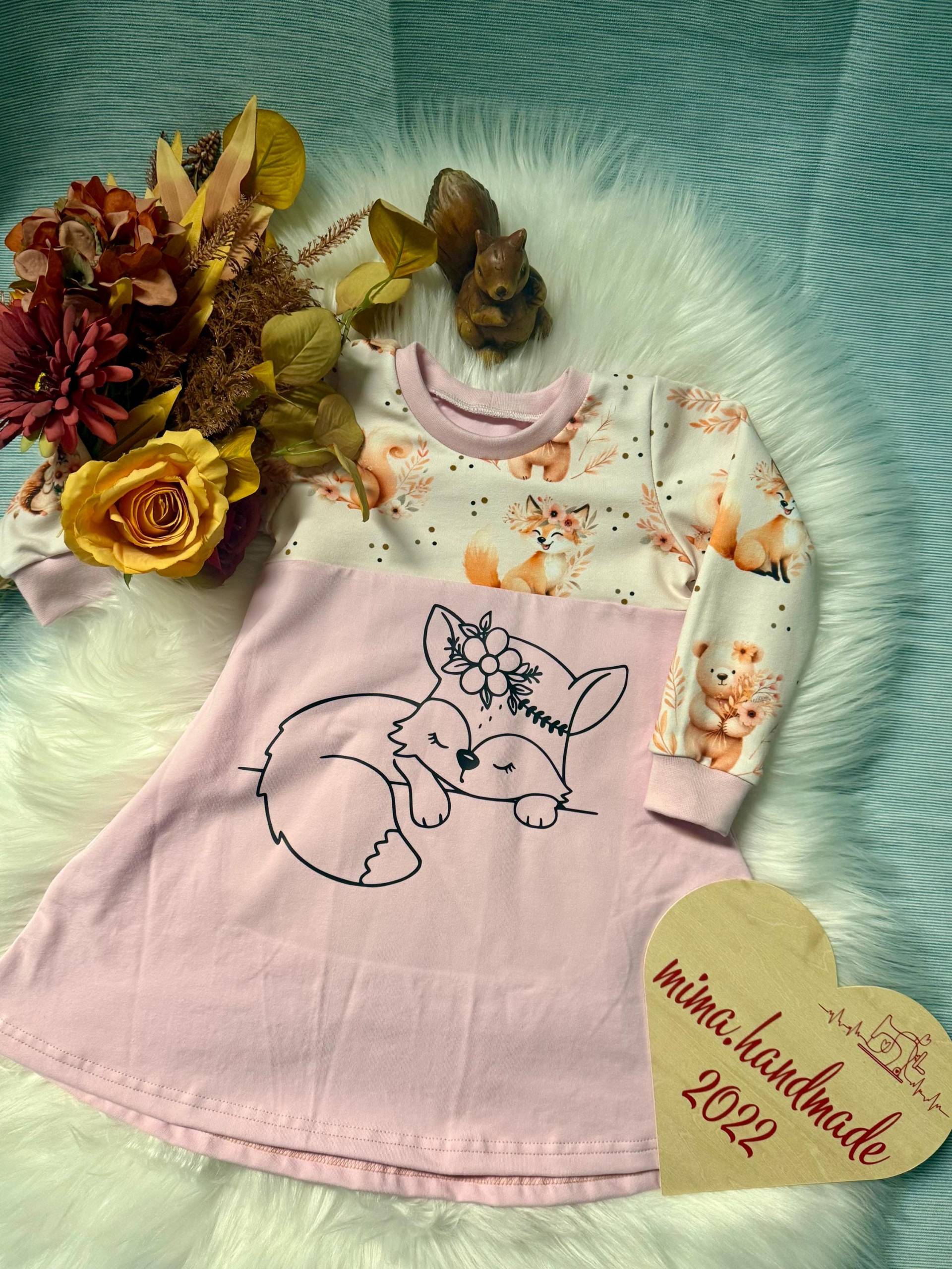 Kinder-Kleid Größe 86/ Drehkleid/ Waldtier-Motiv/ Bügelbild Fuchs/ Unikat/Nachhaltige Kindermode/Handgefertigt/Geschenkidee/Kleidung Mädchen von MiMaHandmade2022