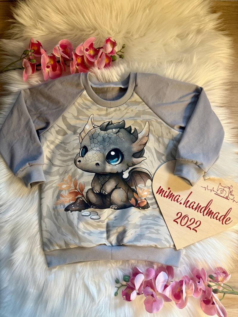 Kinder-Pullover/ Größe 92/ Raglan Pullover/ Sweatshirt/ Handmade Kinderkleidung/ Panel Drache/ Nachhaltige Kindermode/ Geschenkidee Kinder von MiMaHandmade2022