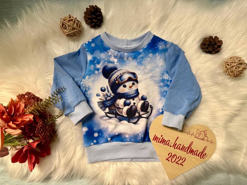 Kinder-Pullover Größe 86/ Schneemann-Motiv/ Sweatshirt/ Kindermode/ Kinderkleidung/ Unikat/ Geschenkidee/ Nachhaltige Bio French von MiMaHandmade2022