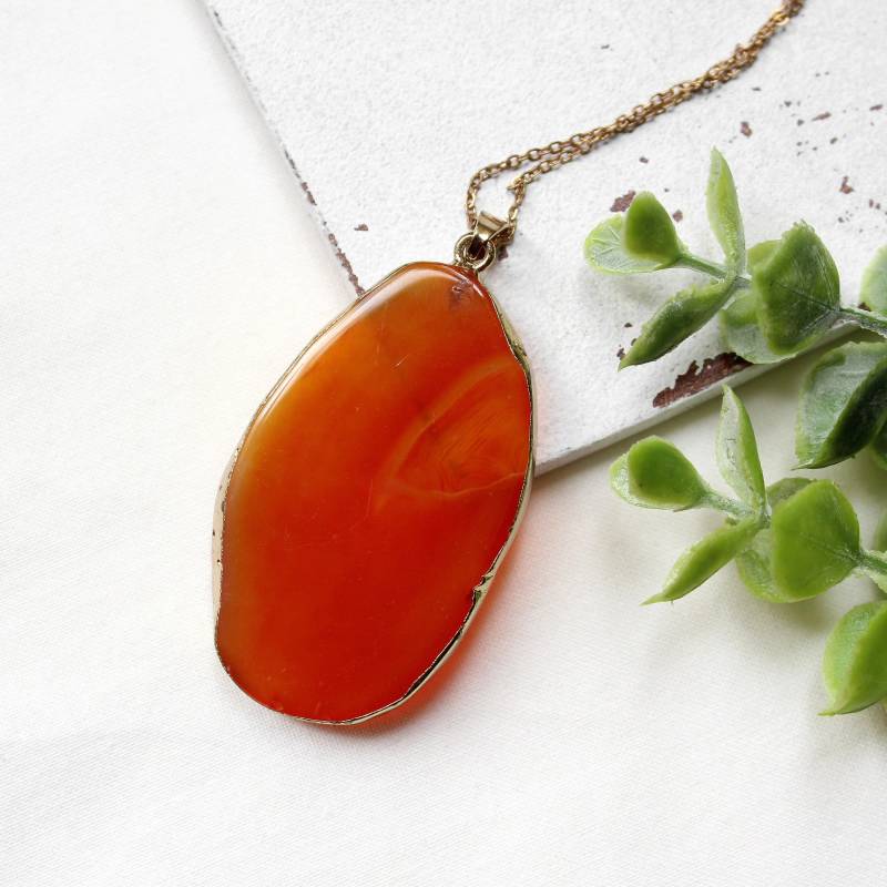 Halskette Mit Achat Scheibe | Goldene Kette Anhänger Halsschmuck Geschenkidee Für Frauen von MiMaKaefer