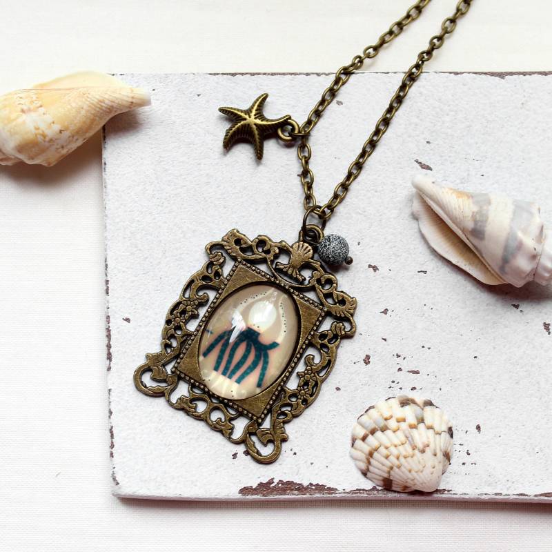 Halskette Krake Bronze - Halsschmuck, Kette Mit Cabochon von MiMaKaefer