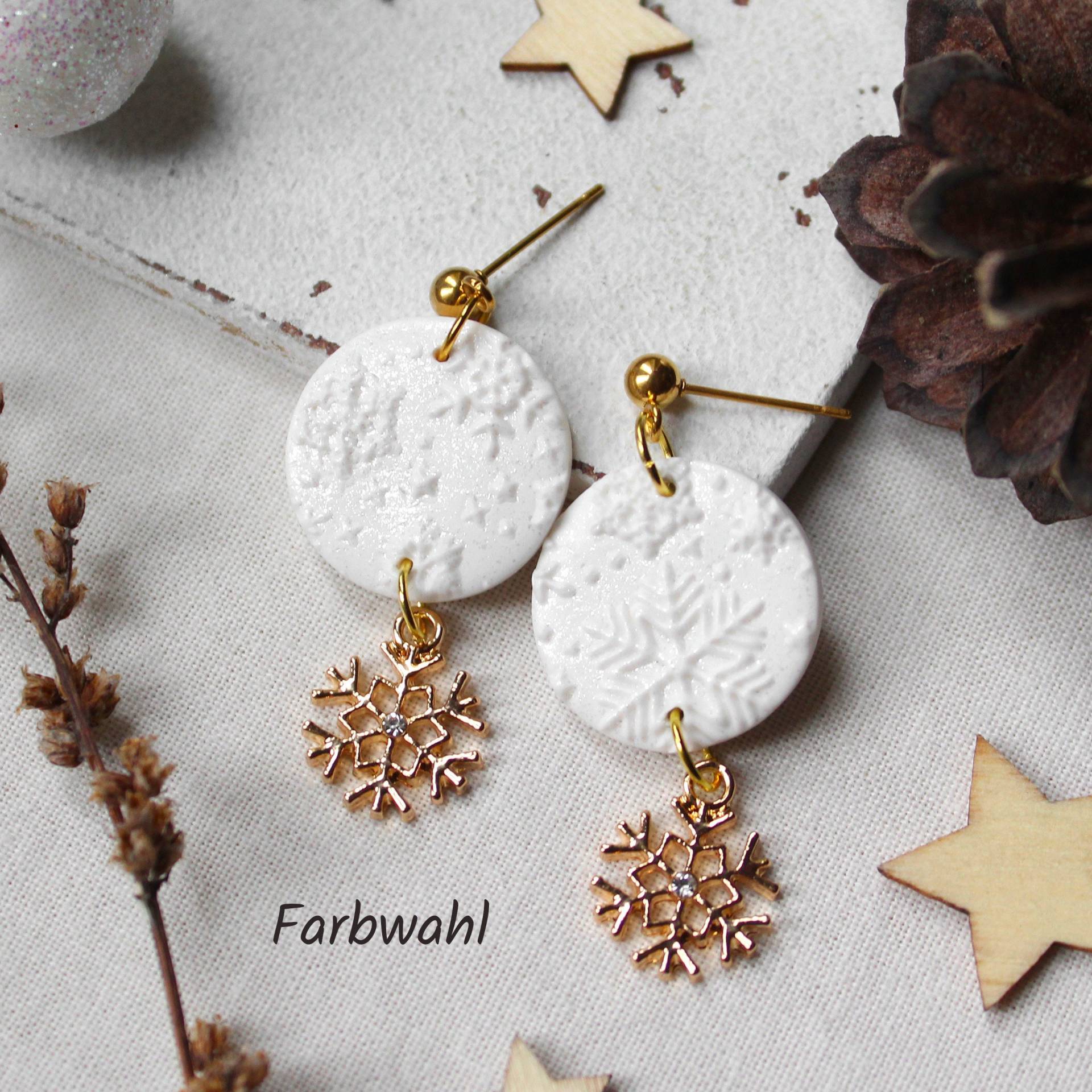 Ohrringe Schneekristalle Ohrhänger Polymer Clay | Ohrschmuck Weihnachten Ohrringe Schneekristalle Ohrhänger Polymer Clay | Ohrschmuck Weihnachten von MiMaKaefer