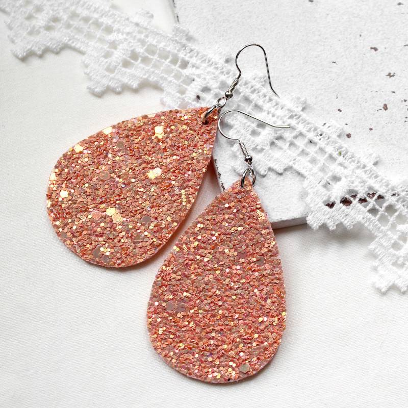 Ohrhänger Tropfen Mit Rosa Glitzer | Ohrschmuck Geschenkidee Frau Freundin Schwester Mama von MiMaKaefer