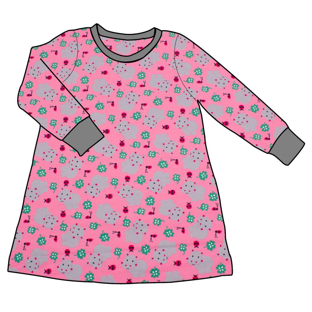 Kinder Basic Langarmkleid Nilpferd Rosa von MiMaMaeuschen