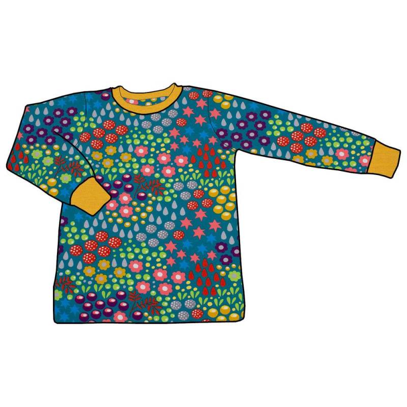 Kinder Basic Langarmshirt Retro Blumenwiese Türkis von MiMaMaeuschen