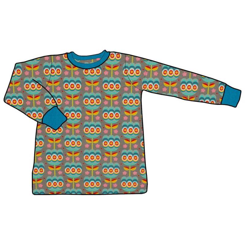Kinder Basic Langarmshirt Retro Tulpen Grau von MiMaMaeuschen
