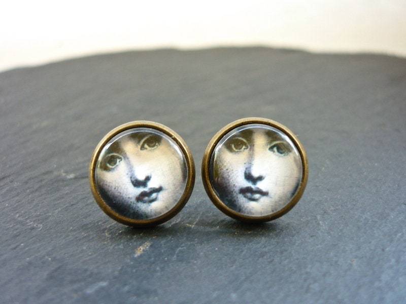 Gläserne Art Deco Stil 30Er Jahre Gesicht Messing Glas Ohrstecker von MiMaMeise