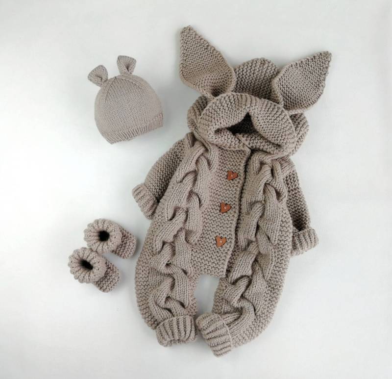 Ostern Baby Strampler Und Booties Set Mädchen Jungen Strick Overall Neugeborenen Winter Kleidung Neue Mama Geschenk Take Home Outfit von MiMishkaKids