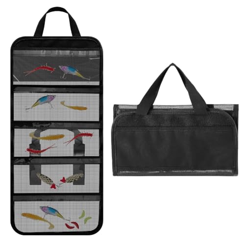 MiOYOOW Aufrollbare Köder Verpackung, Wasserdichter Angelköder Organizer aus PVC mit 5 Durchsichtigen Fächern, Faltbare Angelgeräte Ködertasche für Süßwasser, Salzwasser und Outdoor von MiOYOOW