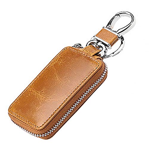 MiOYOOW Leder Autoschlüssel Tasche, Autoschlüssel Signal Abschirmbox, Auto Smart Keychain Münzhalter Auto Fernbedienung Schlüsselanhänger für Frauen und Männer, 8,5 × 2,4 cm von MiOYOOW