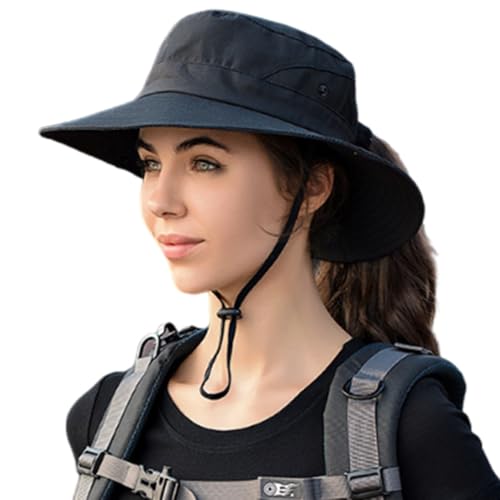 MiOYOOW Sonnenhut, Wasserdichter Safari-Hut mit Pferdeschwanz für Damen mit Verstellbarem Druckknopf Strandhut, Pferdeschwanzhut für Angeln, Jagd, Camping von MiOYOOW